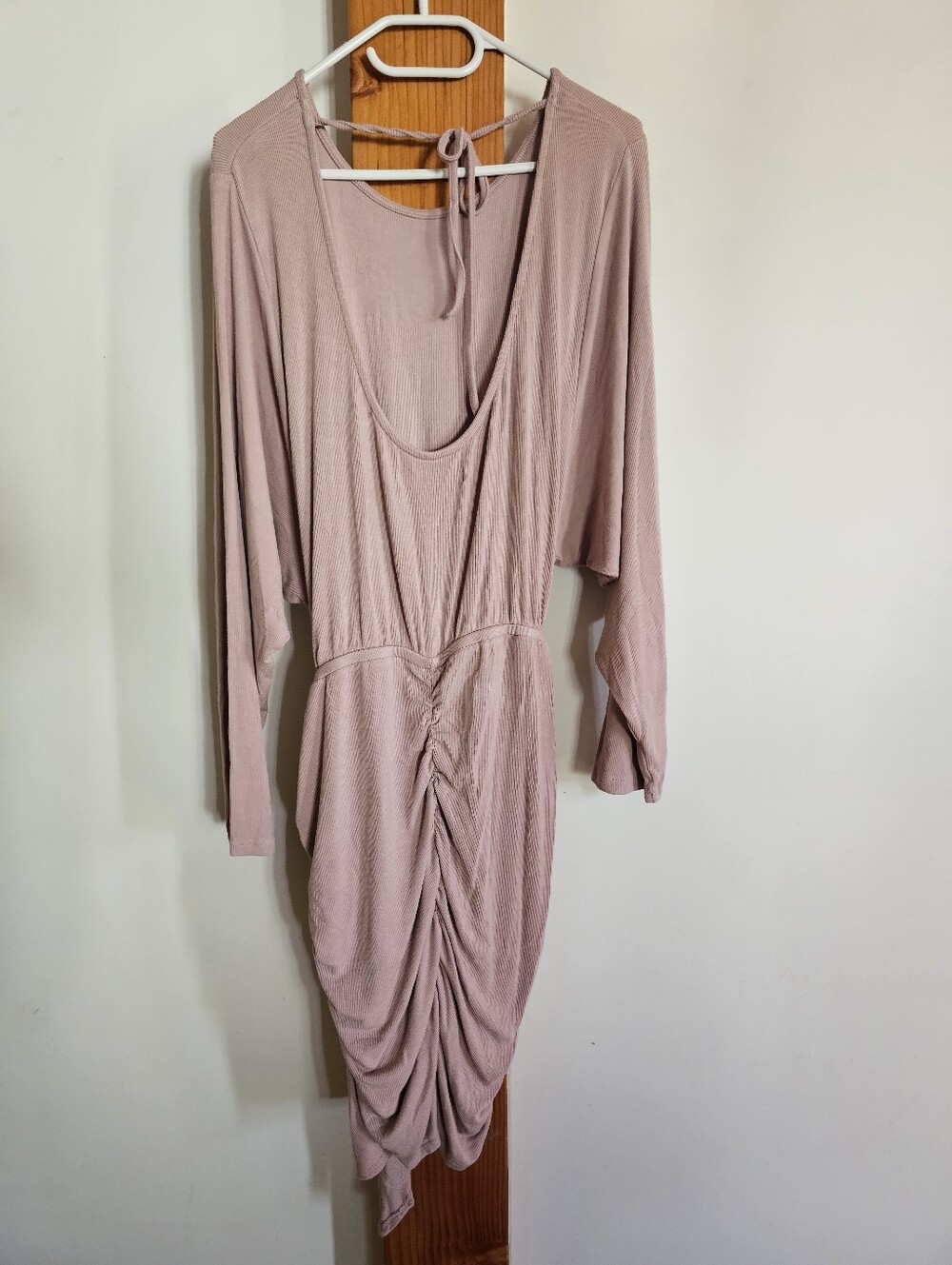 FP Beach Free People Mauve Ribbed Dolman Ruched Side Tie Dress L Large